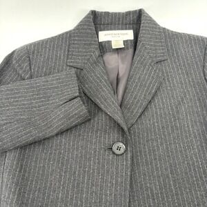 Jones New York Petite Wool Blazer Charcoal Gray Pinstripe Single Button 8P